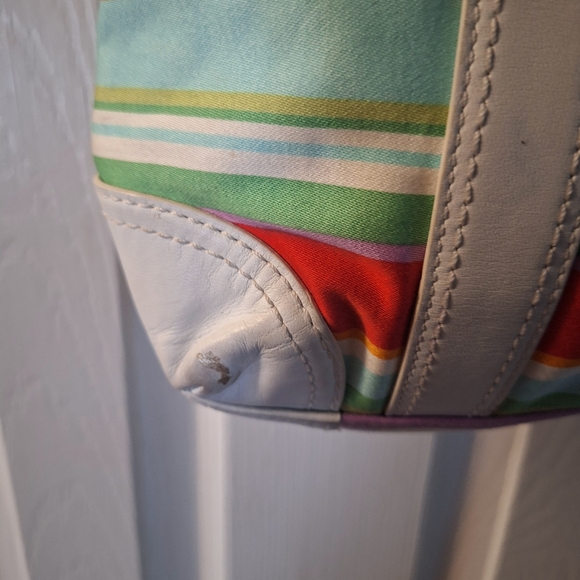 Colorful Striped Coach Multi Color Canvas Tote Bag. Leather straps. - Picture 5 of 8
